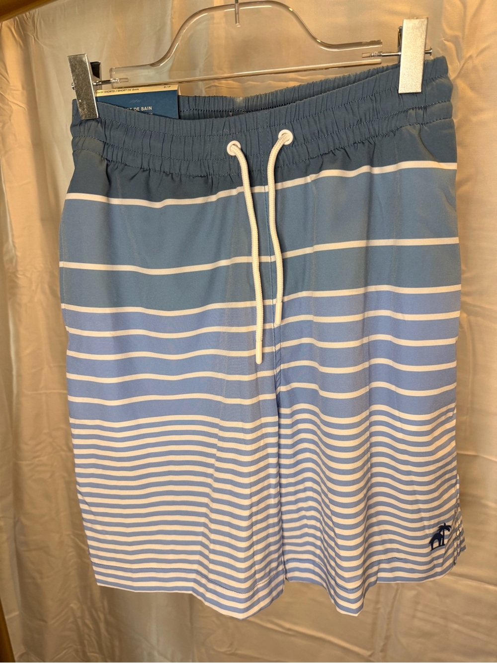 Caribbean Joe Light Blue & White Striped Men's Swim Trunks